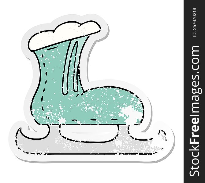 distressed sticker cartoon doodle of an ice skate boot