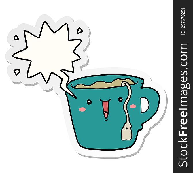 Cute Cartoon Coffee Cup And Speech Bubble Sticker