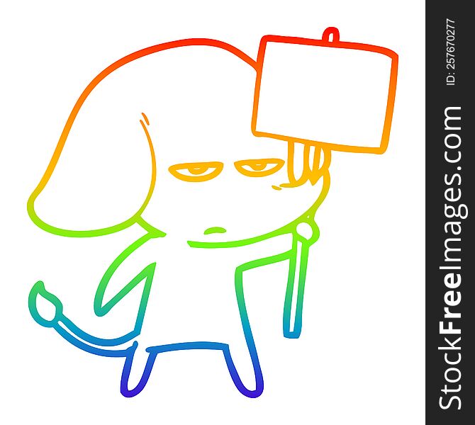 Rainbow Gradient Line Drawing Annoyed Cartoon Elephant