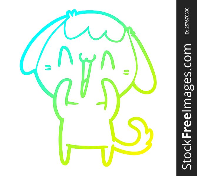 cold gradient line drawing of a cartoon laughing dog
