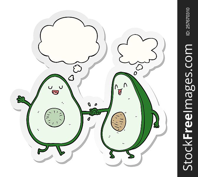 Cartoon Dancing Avocados And Thought Bubble As A Printed Sticker