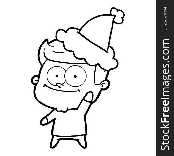 Line Drawing Of A Happy Man Wearing Santa Hat