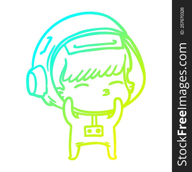 cold gradient line drawing of a cartoon curious astronaut