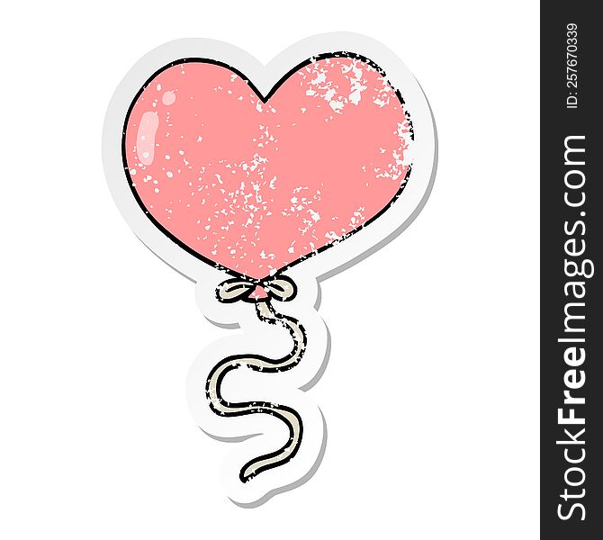 distressed sticker of a cartoon love heart balloon