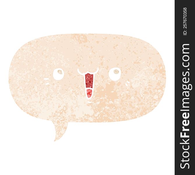 Happy Cartoon Face And Speech Bubble In Retro Textured Style