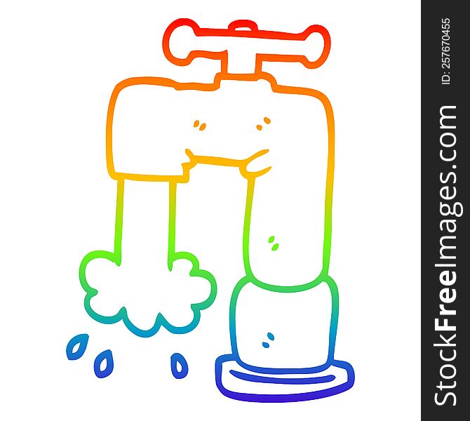 Rainbow Gradient Line Drawing Cartoon Pouring Faucet