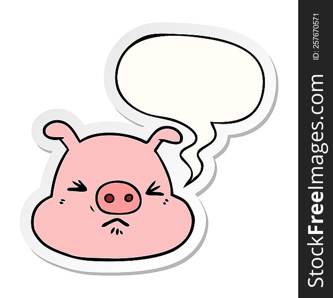 Cartoon Angry Pig Face And Speech Bubble Sticker