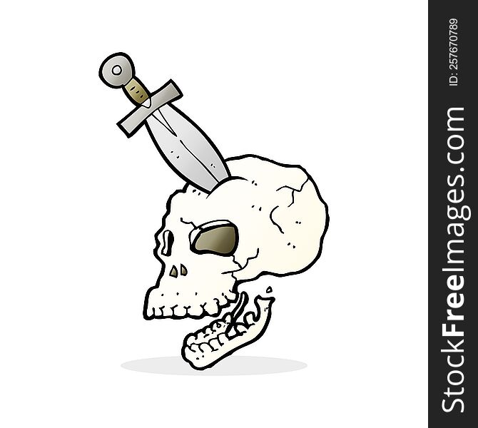 cartoon dagger stuck in skull
