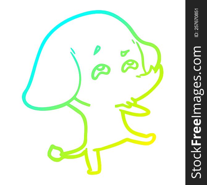 Cold Gradient Line Drawing Cartoon Elephant Remembering