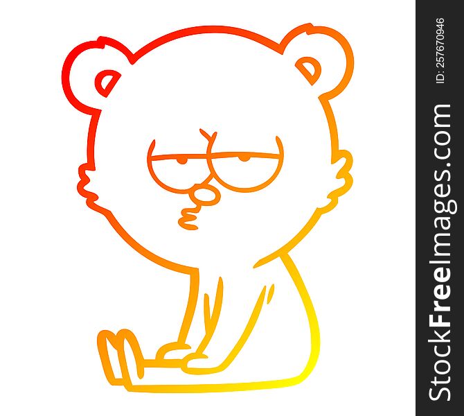 Warm Gradient Line Drawing Bored Polar Bear Cartoon Sitting
