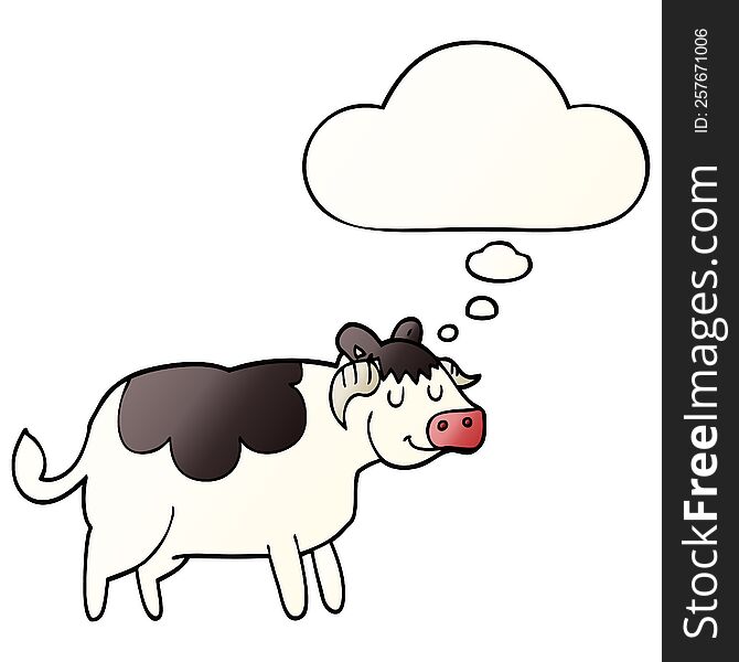 cartoon cow with thought bubble in smooth gradient style