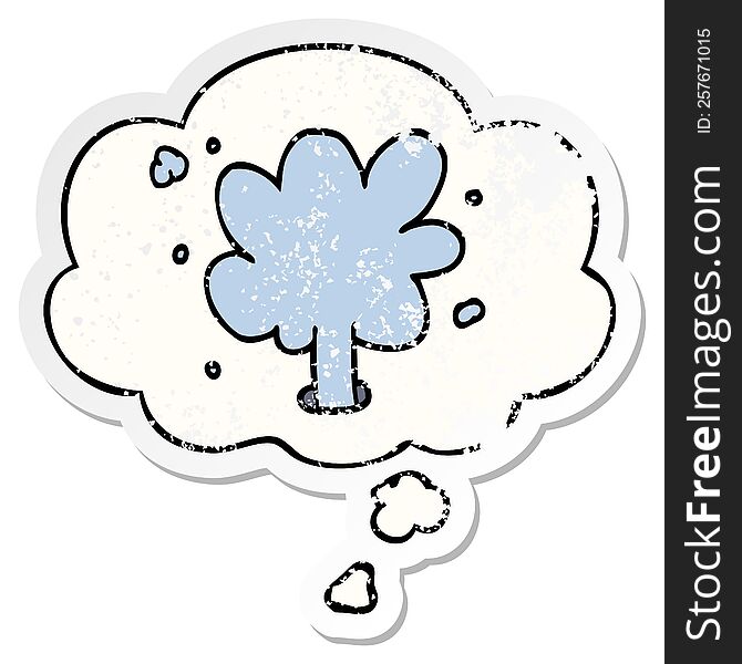cartoon spouting water with thought bubble as a distressed worn sticker