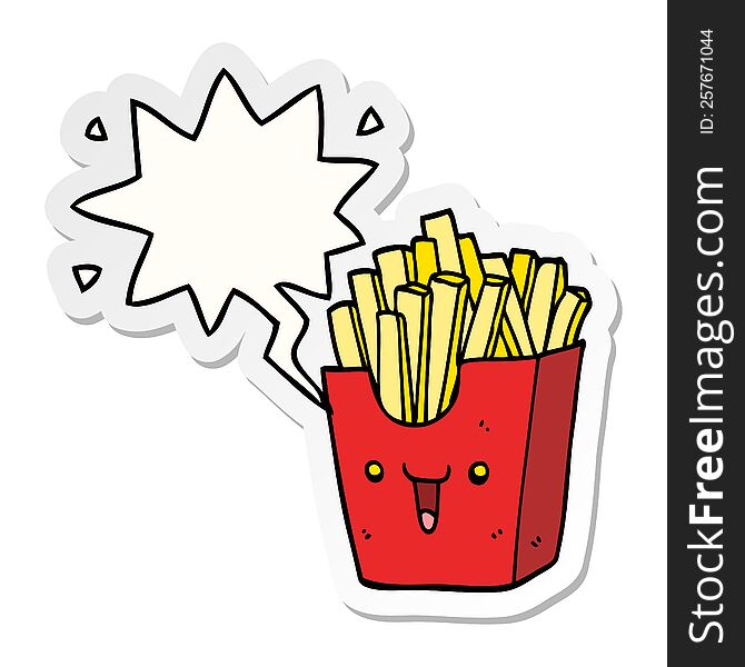 Cute Cartoon Box Of Fries And Speech Bubble Sticker