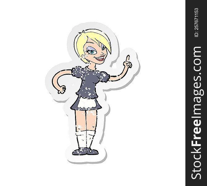 retro distressed sticker of a cartoon waitress taking order