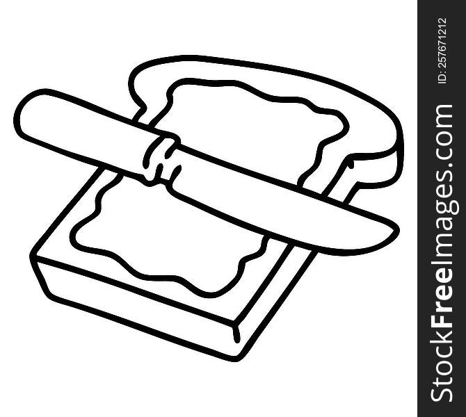 line doodle of a buttered slice of toast