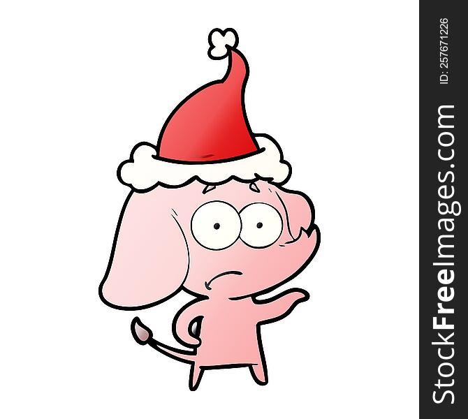 hand drawn gradient cartoon of a unsure elephant wearing santa hat
