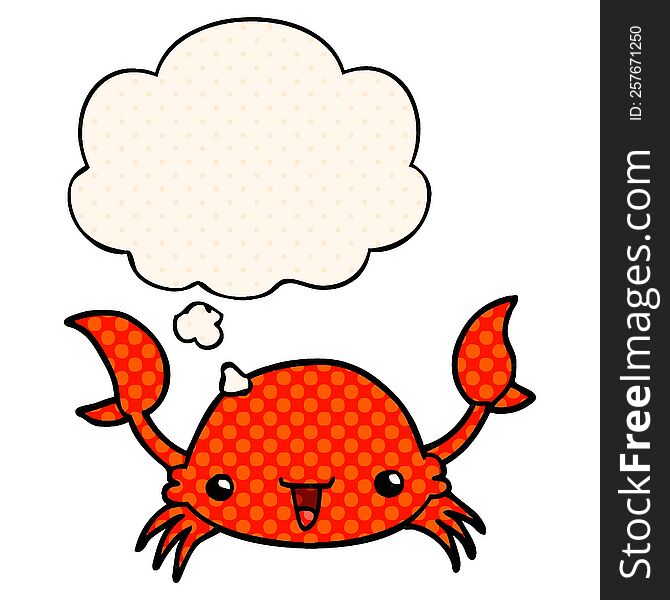 cartoon crab with thought bubble in comic book style