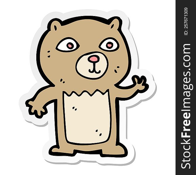 Sticker Of A Cartoon Waving Teddy Bear
