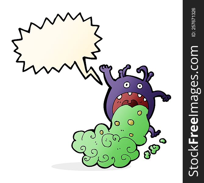 cartoon gross monster being sick with speech bubble