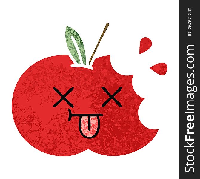 retro illustration style cartoon red apple