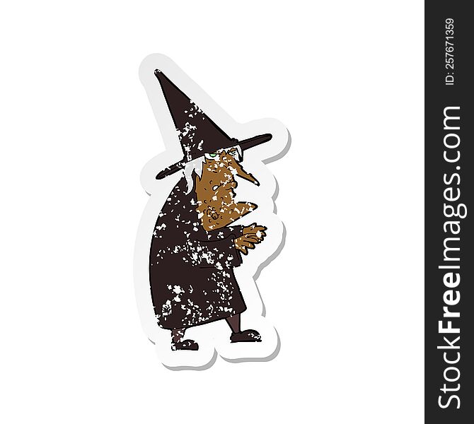retro distressed sticker of a cartoon ugly old witch