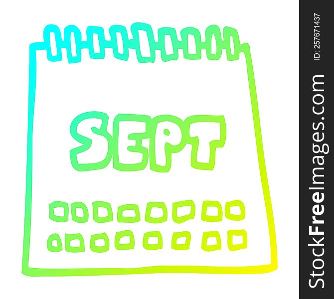 cold gradient line drawing of a cartoon calendar showing month of september