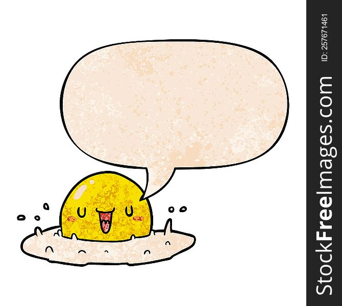 cartoon happy egg with speech bubble in retro texture style