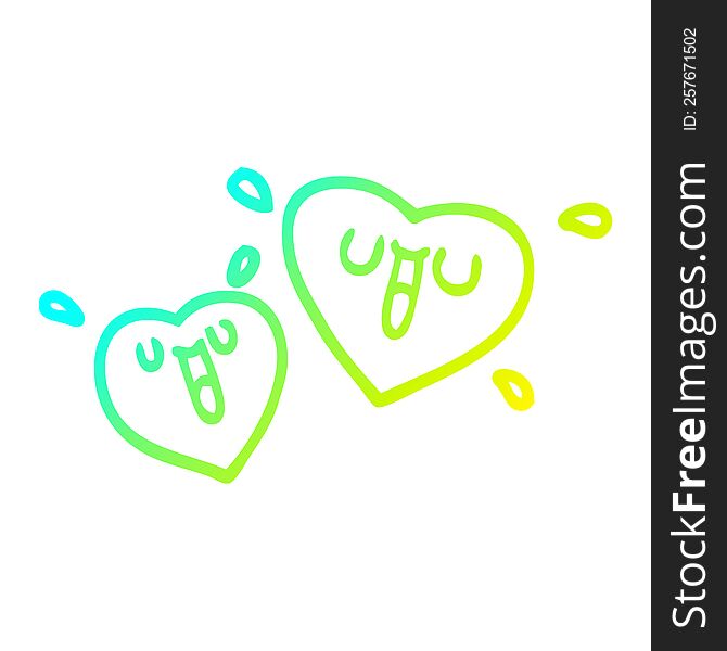 cold gradient line drawing of a happy cartoon hearts