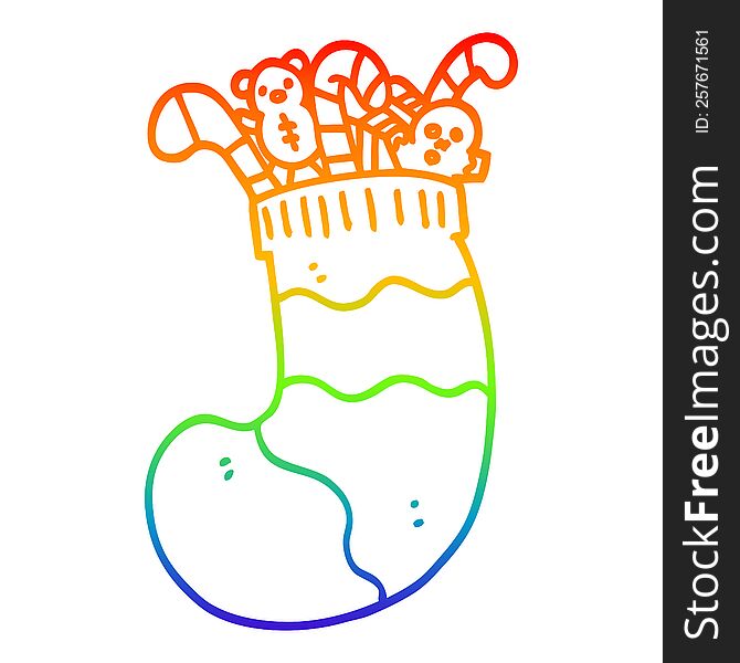 Rainbow Gradient Line Drawing Cartoon Christmas Stocking