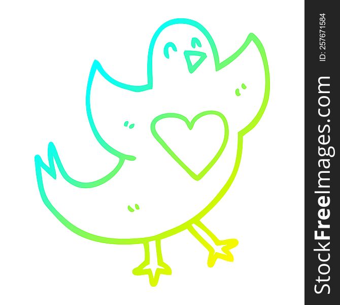 cold gradient line drawing cartoon bird with love heart