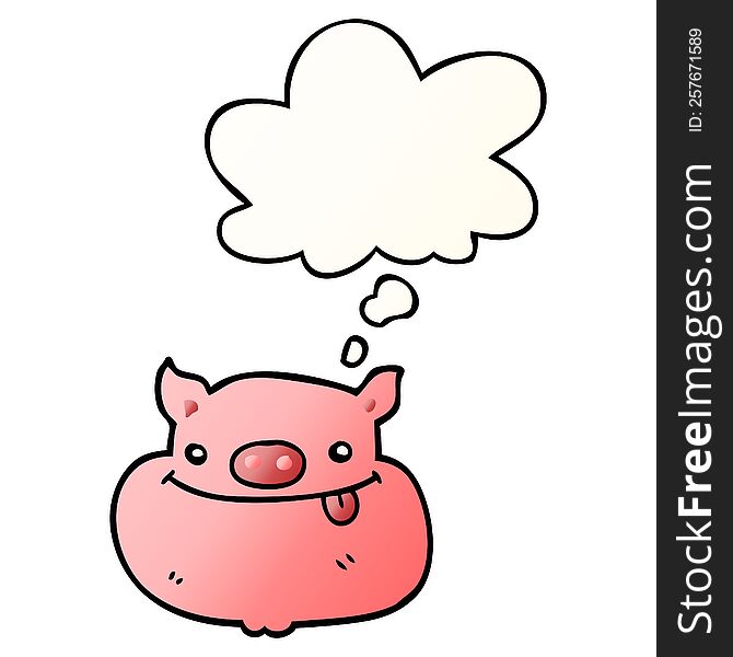 Cartoon Happy Pig Face And Thought Bubble In Smooth Gradient Style