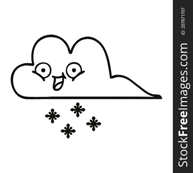 line drawing cartoon of a snow cloud