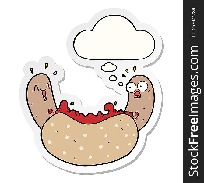 cartoon hotdog and thought bubble as a printed sticker