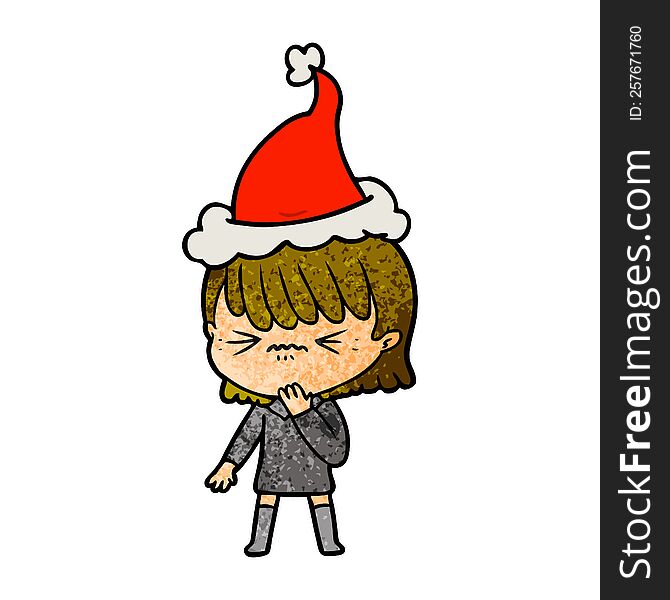 Textured Cartoon Of A Girl Regretting A Mistake Wearing Santa Hat