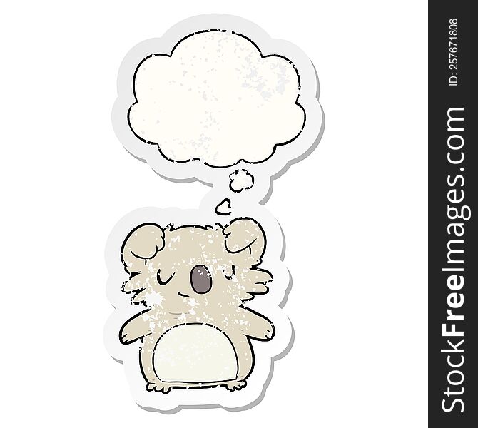 Cartoon Koala And Thought Bubble As A Distressed Worn Sticker