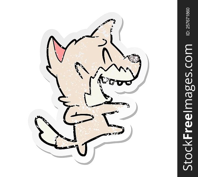 Distressed Sticker Of A Laughing Fox Dancing