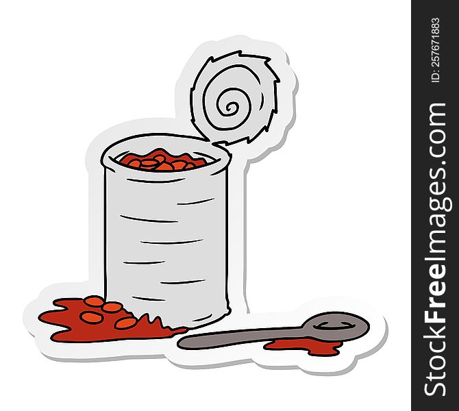 hand drawn sticker cartoon doodle of an opened can of beans