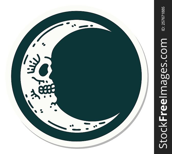 tattoo style sticker of a skull moon