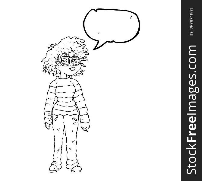 freehand drawn speech bubble cartoon geeky girl