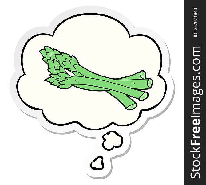 cartoon asparagus with thought bubble as a printed sticker