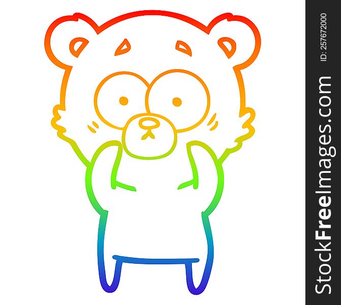 Rainbow Gradient Line Drawing Surprised Polar Bear Cartoon