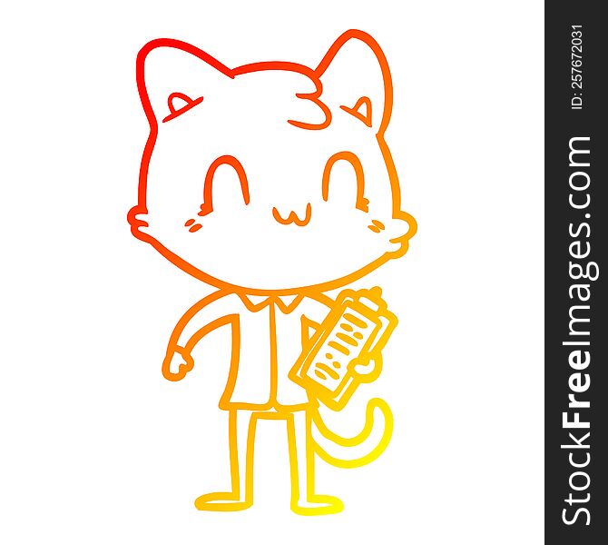 Warm Gradient Line Drawing Cartoon Happy Cat