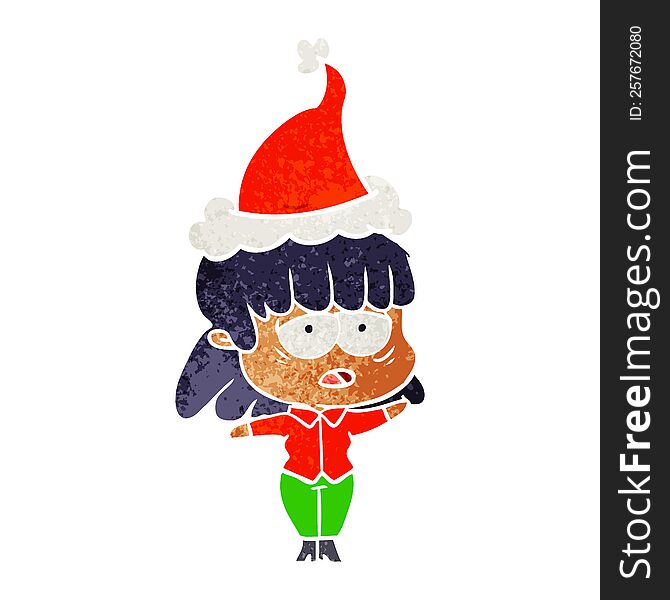 Retro Cartoon Of A Tired Woman Wearing Santa Hat