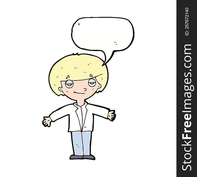 Cartoon Smug Boy With Speech Bubble