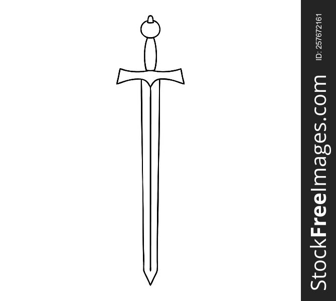 Quirky Line Drawing Cartoon Sword