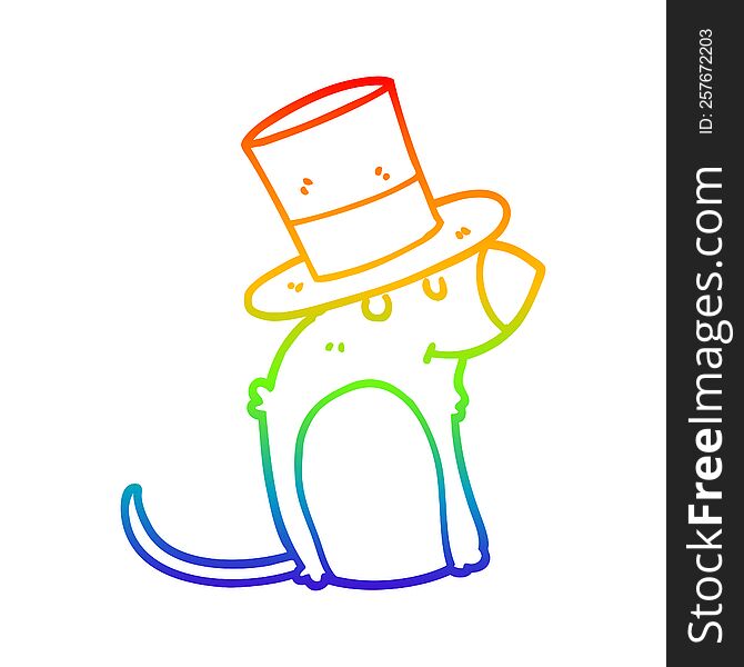 rainbow gradient line drawing of a cartoon rat wearing christmas hat