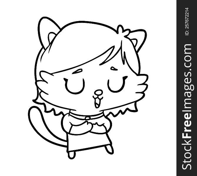 line drawing of a cat girl. line drawing of a cat girl
