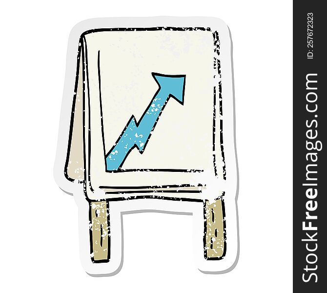 distressed sticker of a cartoon business chart with arrow