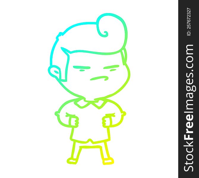 Cold Gradient Line Drawing Cartoon Cool Guy With Fashion Hair Cut