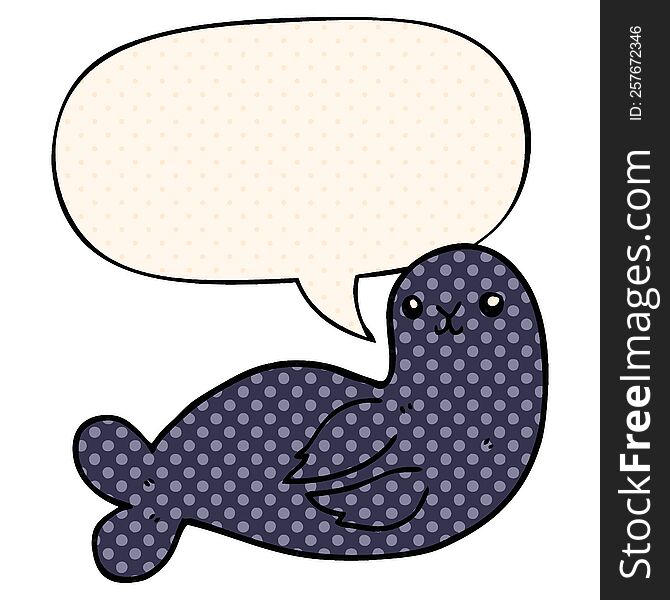 Cartoon Seal And Speech Bubble In Comic Book Style